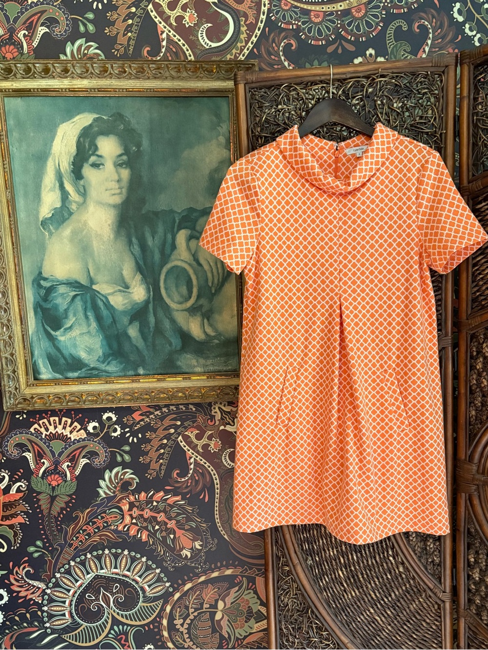 Tyler Böe Orange Geometric Shift Dress Mod Preppy Pocket Dress